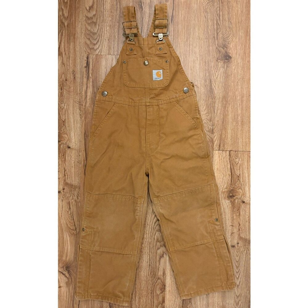 Carhartt Youth Kids Size 5 Brown Double Knee Bib Overalls Pants Insulated